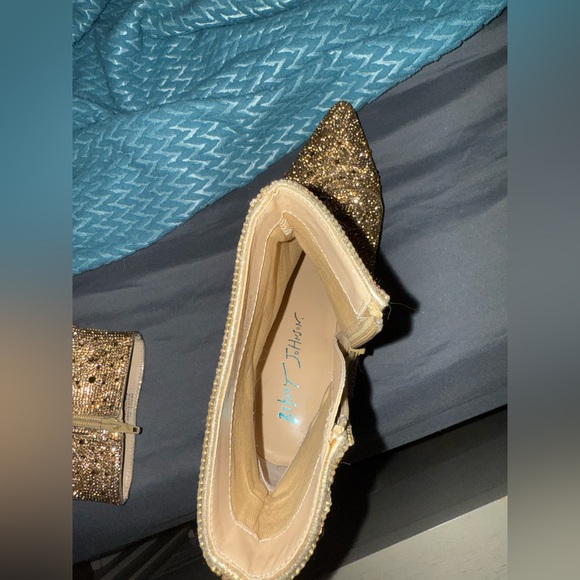 Betsey Johnson Size 9 Gold Rhinestone Booties - Picture 4 of 10